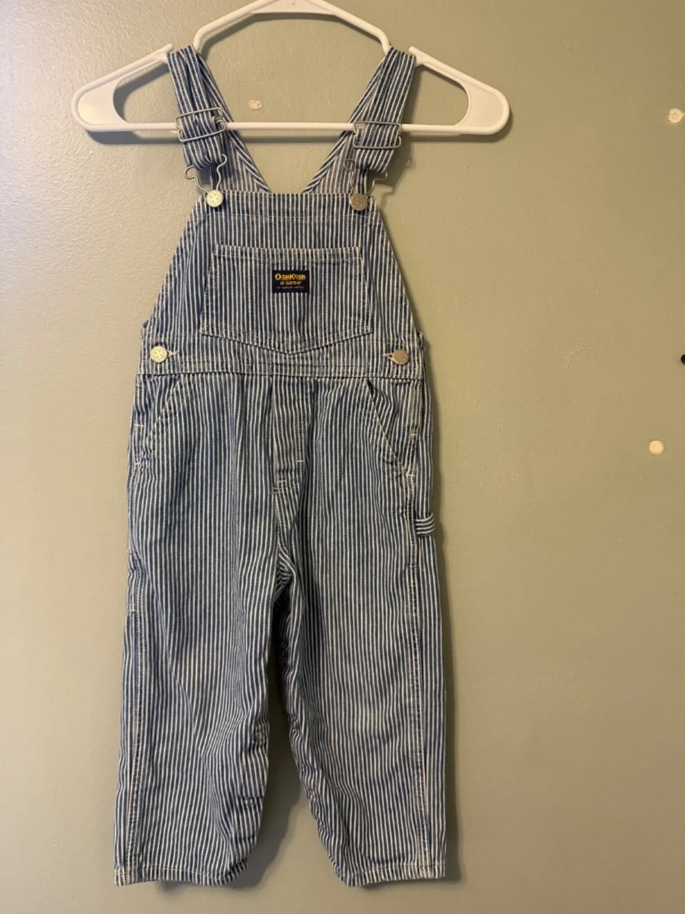 OSH KOSH Vintage Overall Bibs Pinstripe Denim Size 4T Toddler Kid